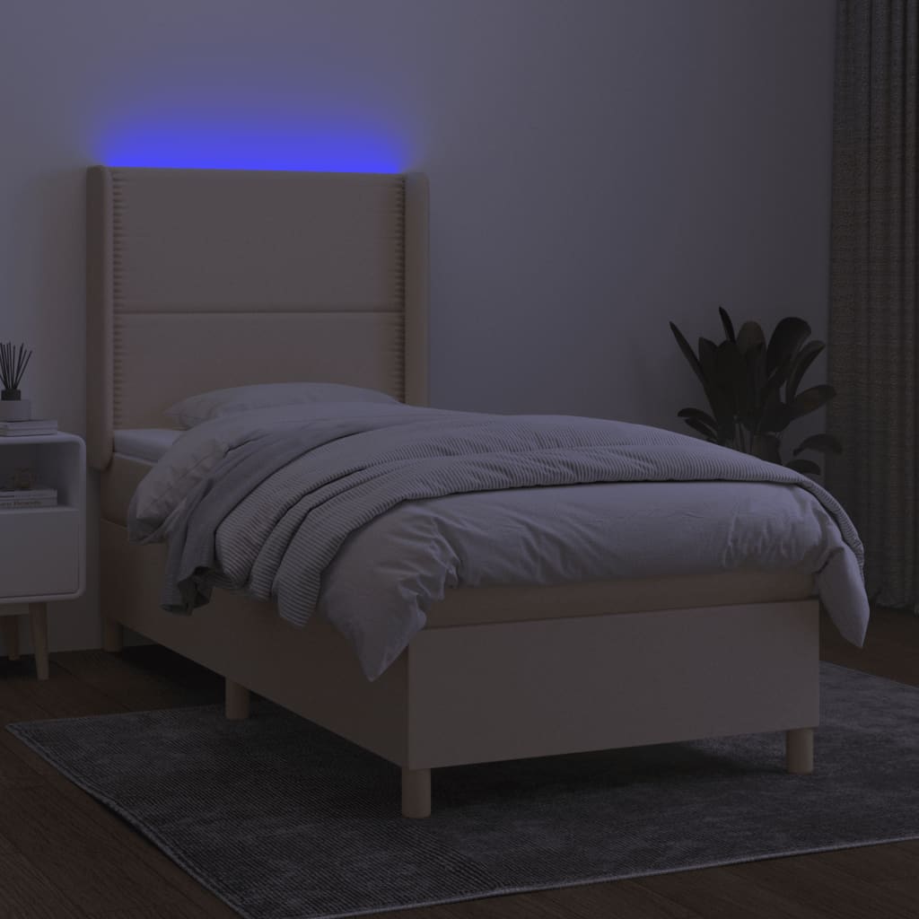 Krevet box spring s madracem LED krem 100x200 cm od tkanine