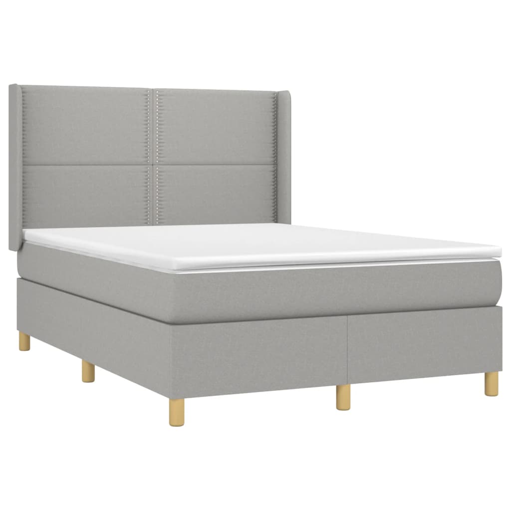Krevet box spring s madracem LED svjetlosivi 140x190 cm tkanina