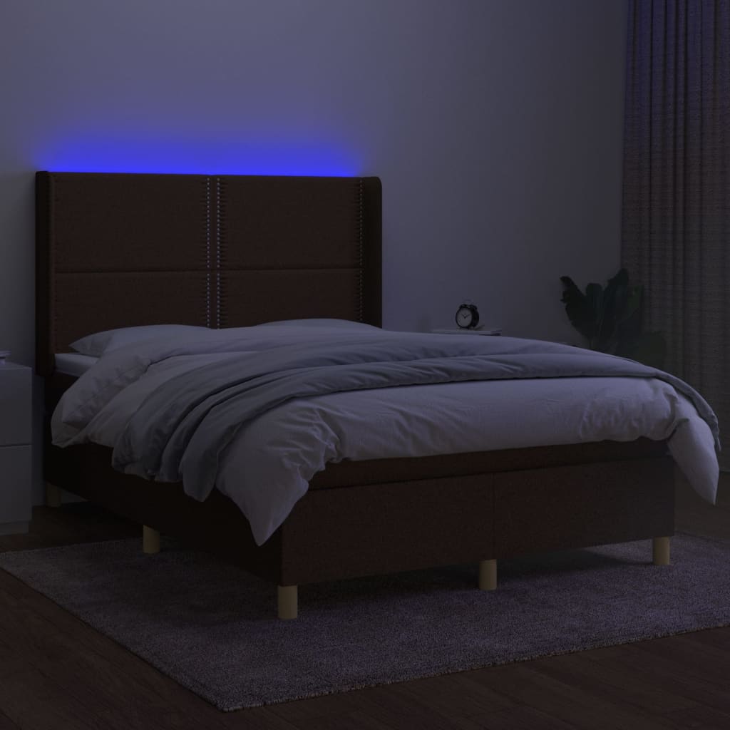Krevet box spring s madracem LED tamnosmeđi 140x190 cm tkanina