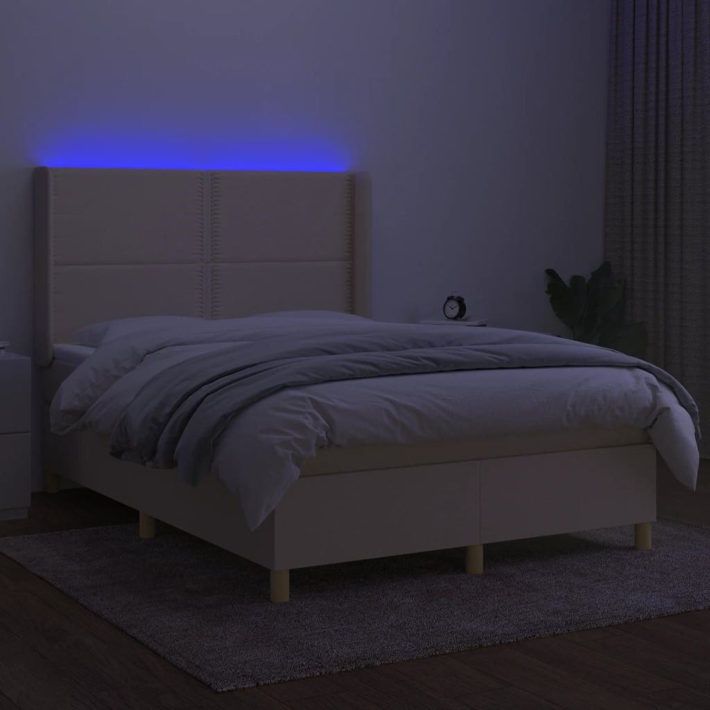 Krevet box spring s madracem LED krem 140x200 cm od tkanine