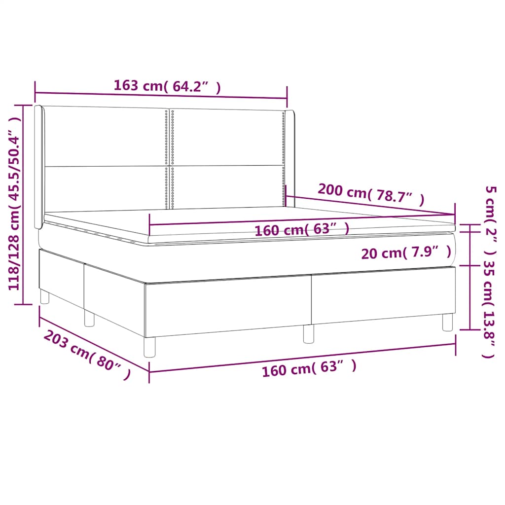 Krevet box spring s madracem LED crni 160x200 cm od tkanine