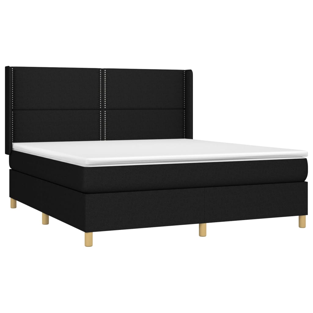 Krevet box spring s madracem LED crni 180x200 cm od tkanine