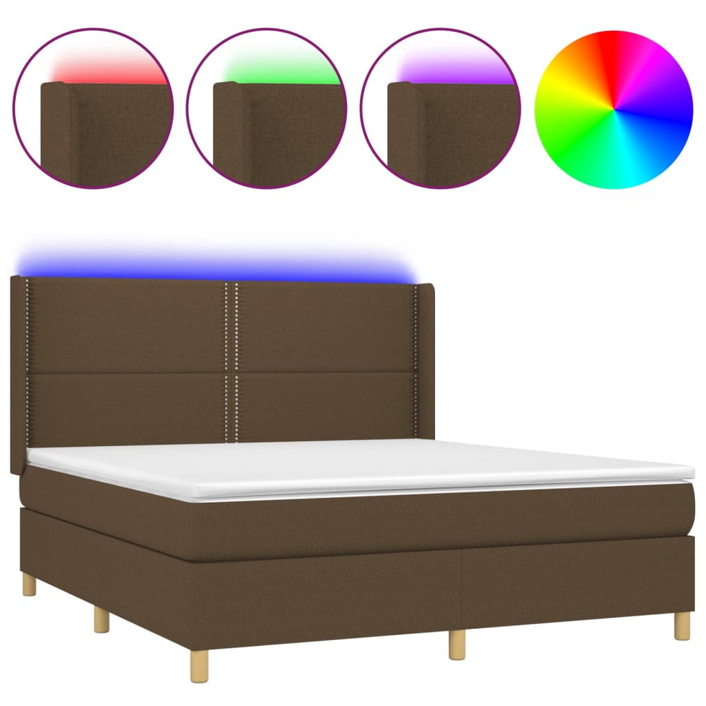 Krevet box spring s madracem LED tamnosmeđi 180x200 cm tkanina