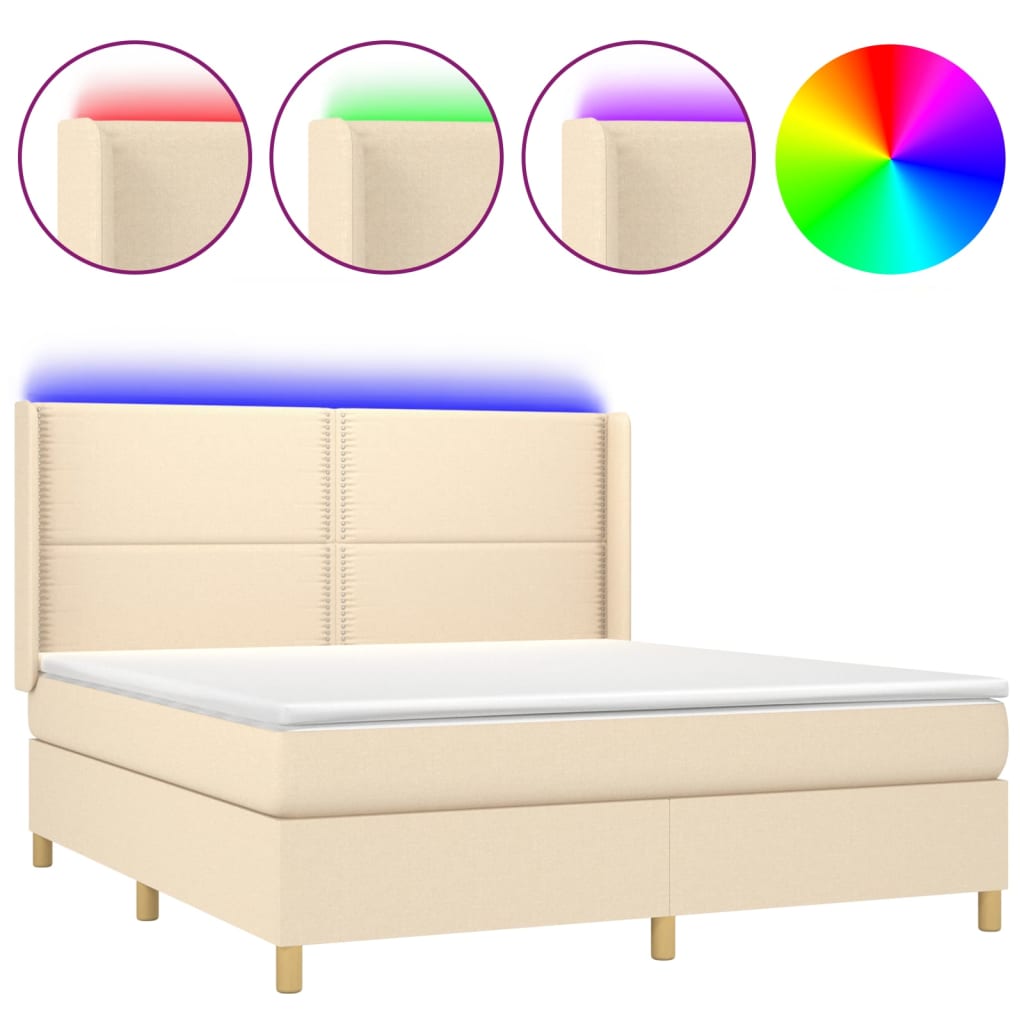 Krevet box spring s madracem LED krem 180x200 cm od tkanine