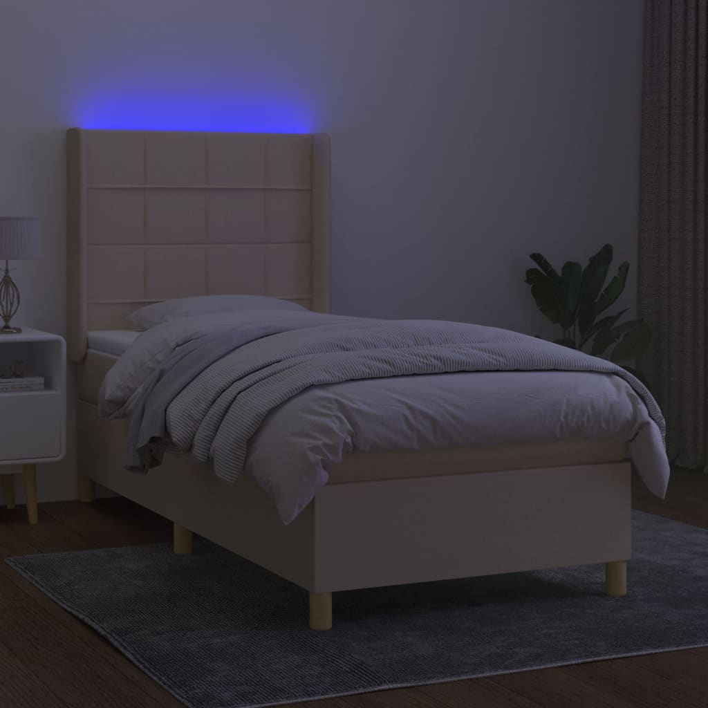 Krevet box spring s madracem LED krem 80 x 200 cm od tkanine