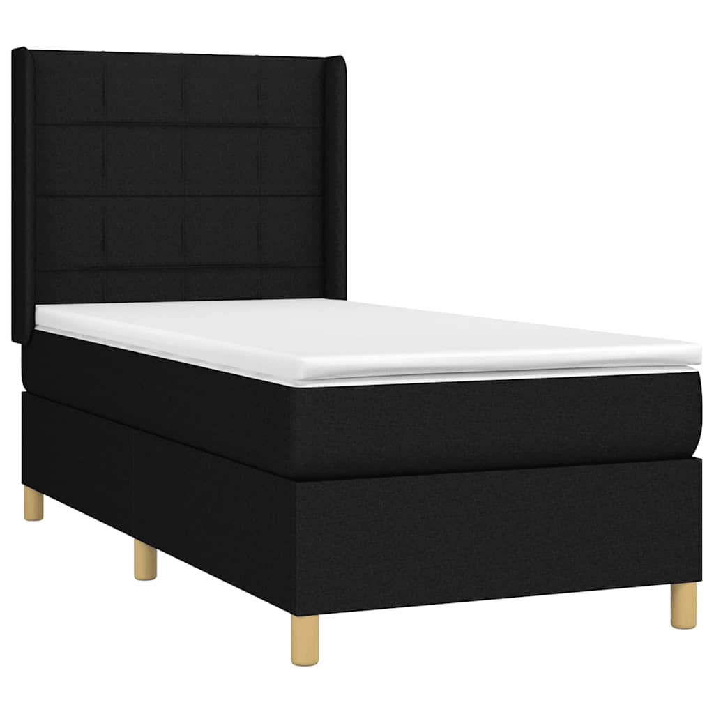 Krevet box spring s madracem LED crni 90x190 cm od tkanine