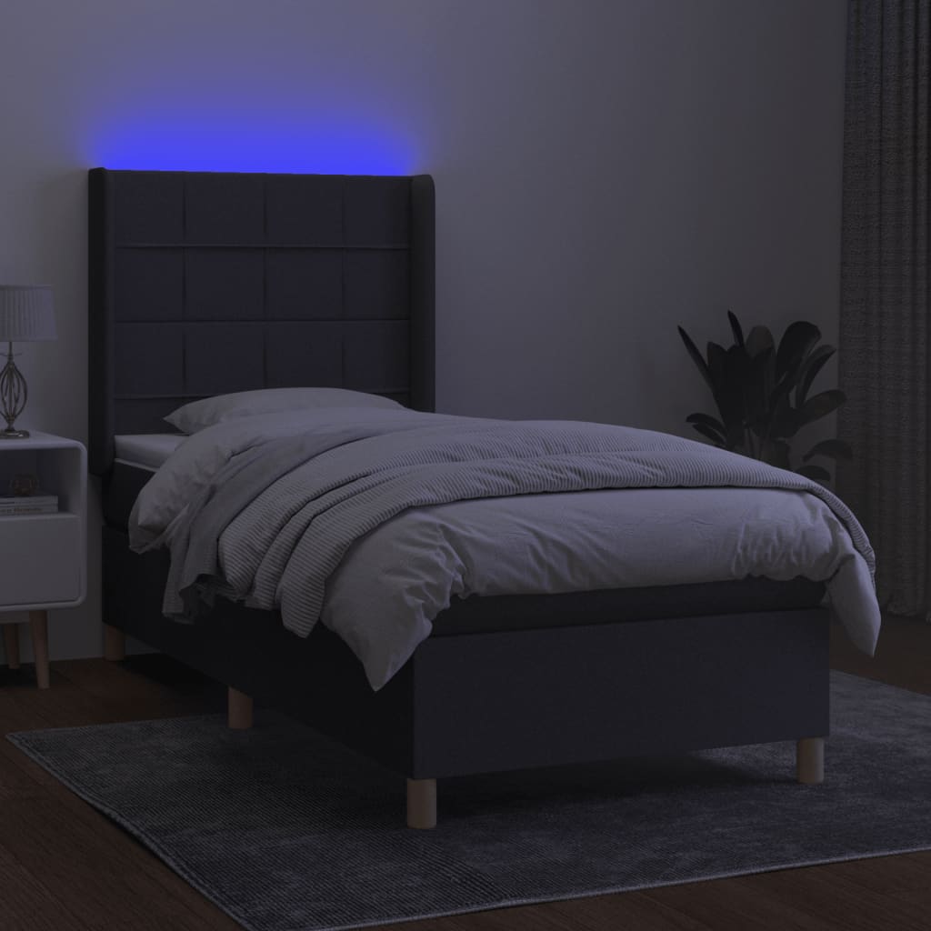 Krevet box spring s madracem LED tamnosivi 90x200 cm tkanina
