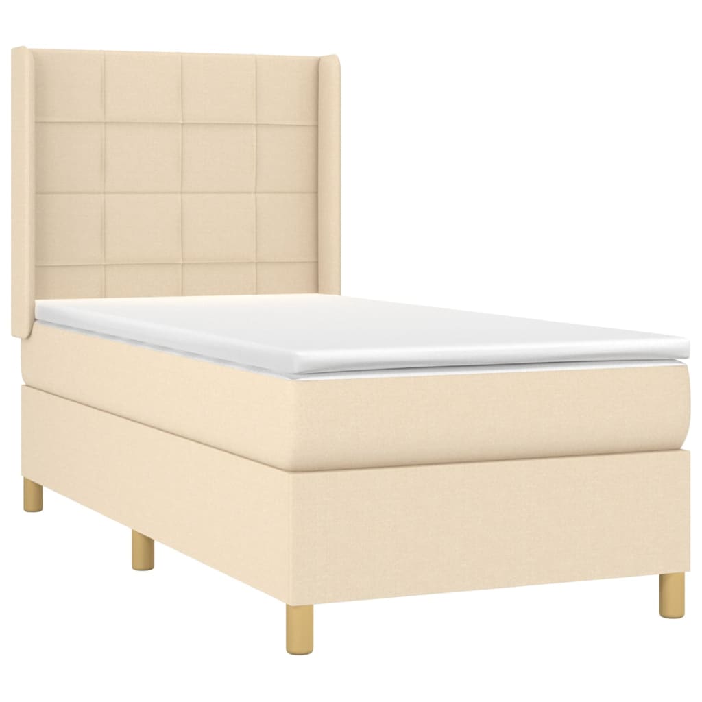 Krevet box spring s madracem LED krem 90x200 cm od tkanine