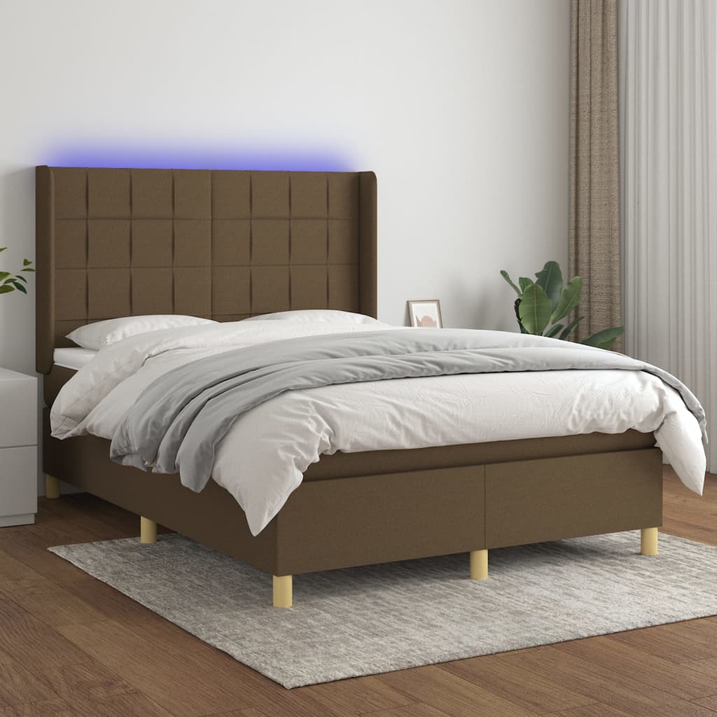 Krevet box spring s madracem LED tamnosmeđi 140x190 cm tkanina