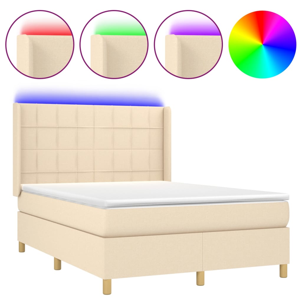 Krevet box spring s madracem LED krem 140x190 cm od tkanine