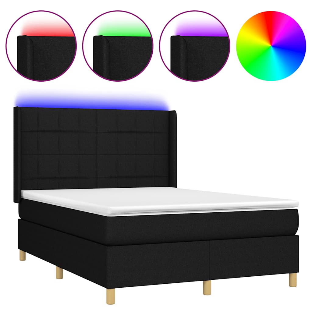 Krevet box spring s madracem LED crni 140x200 cm od tkanine