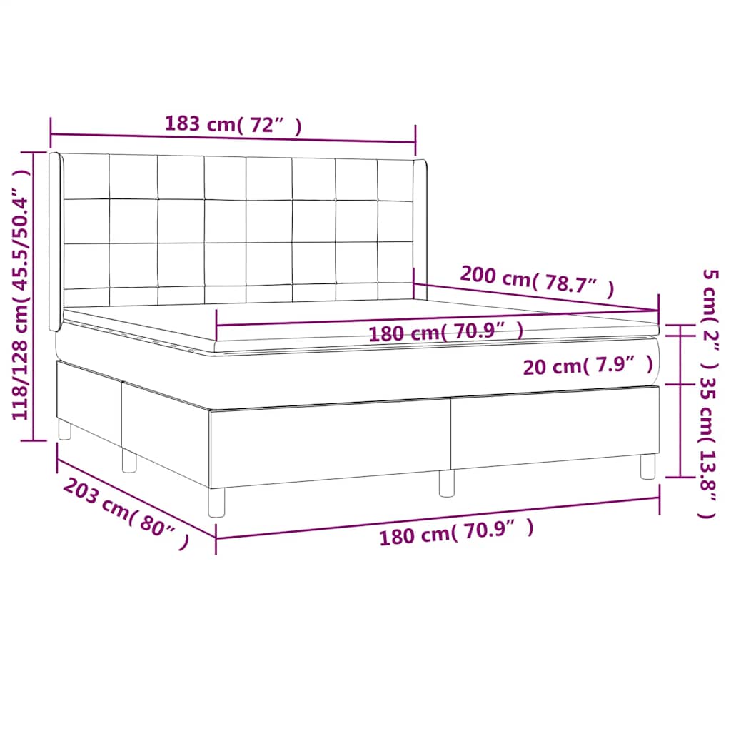Krevet box spring s madracem LED crni 180x200 cm od tkanine