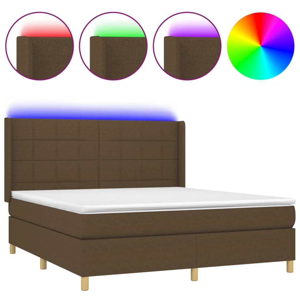 Krevet box spring s madracem LED tamnosmeđi 180x200 cm tkanina