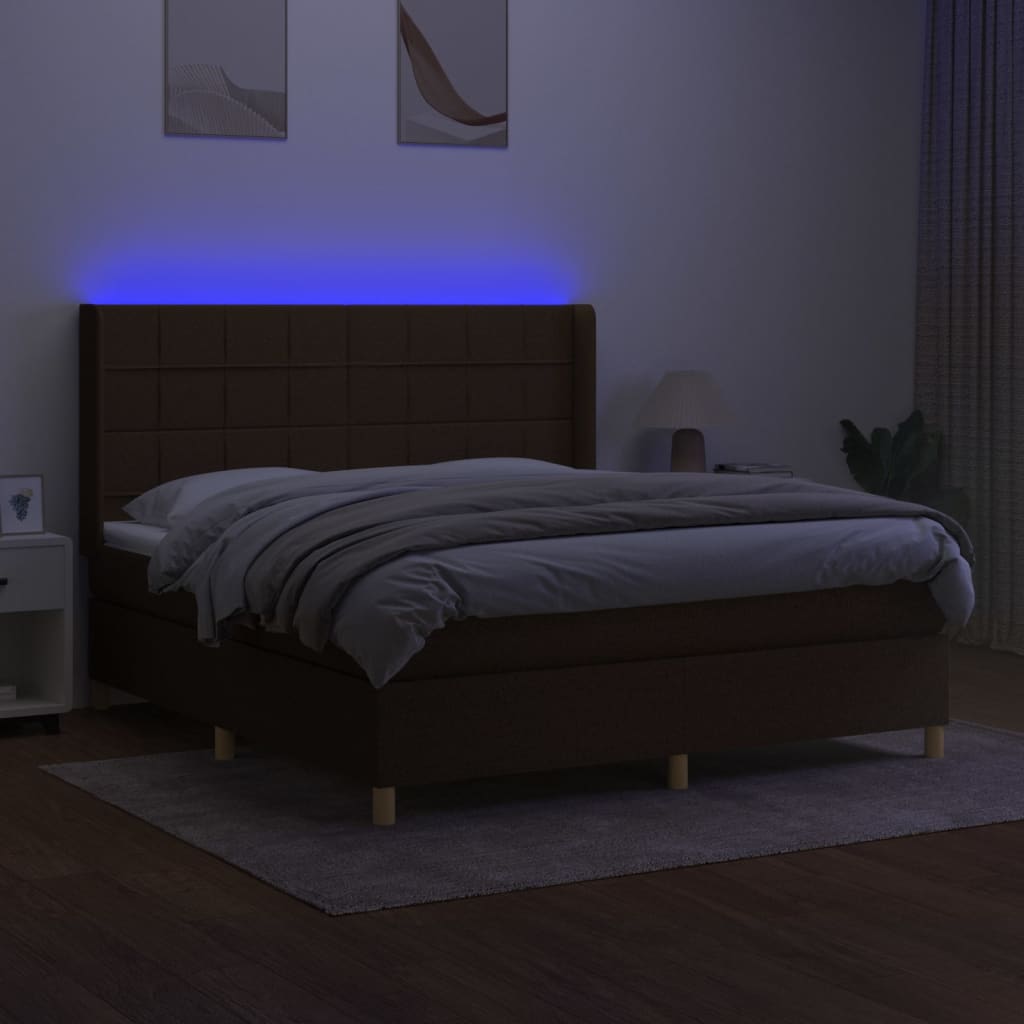 Krevet box spring s madracem LED tamnosmeđi 180x200 cm tkanina