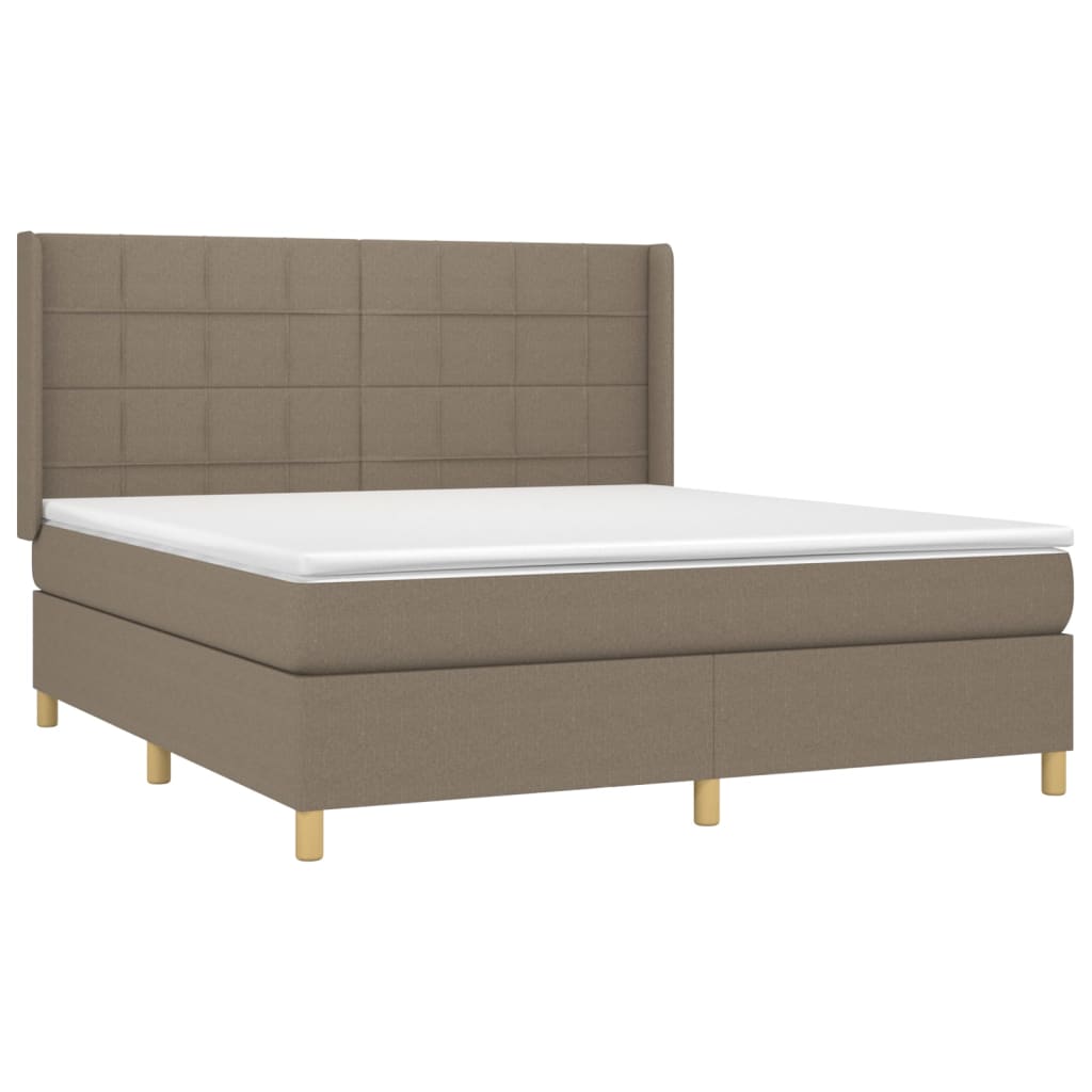 Krevet box spring s madracem LED smeđesivi 180x200 cm tkanina