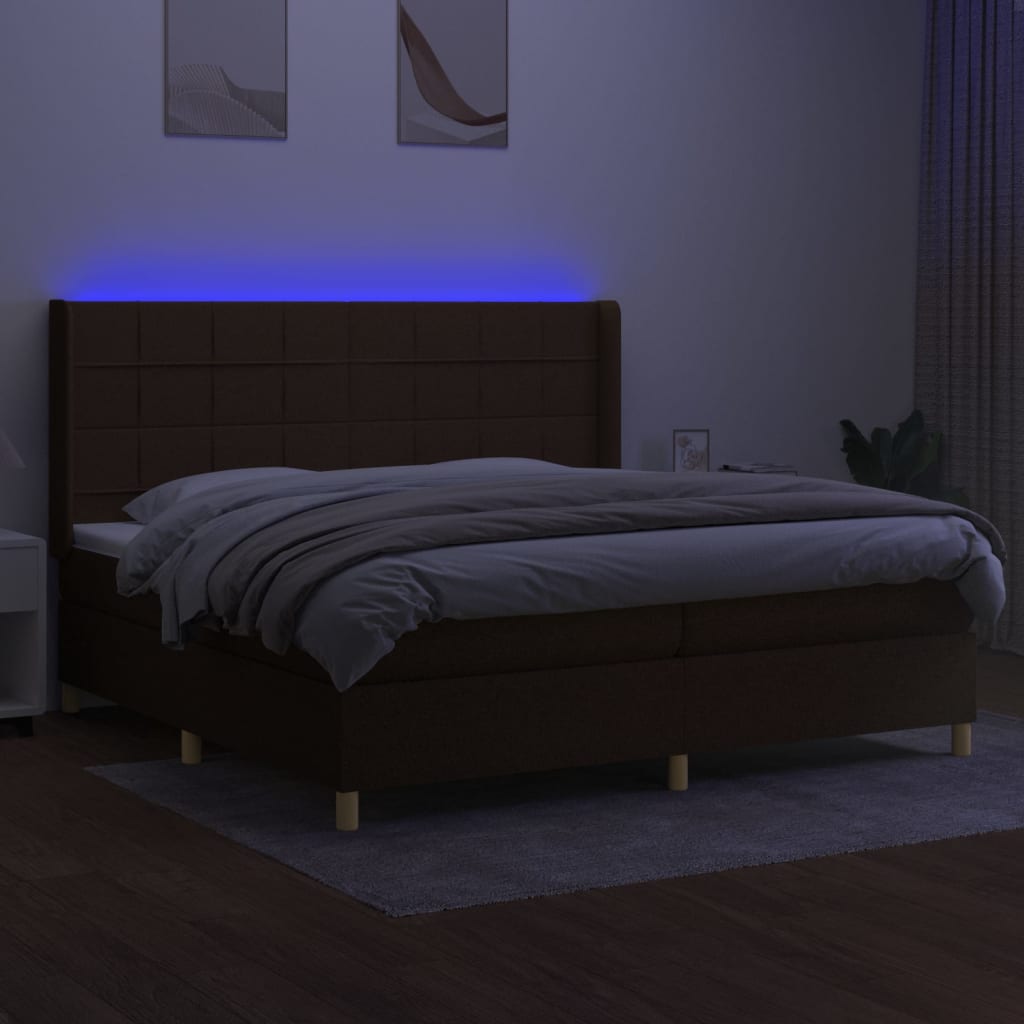 Krevet box spring s madracem LED tamnosmeđi 200x200 cm tkanina