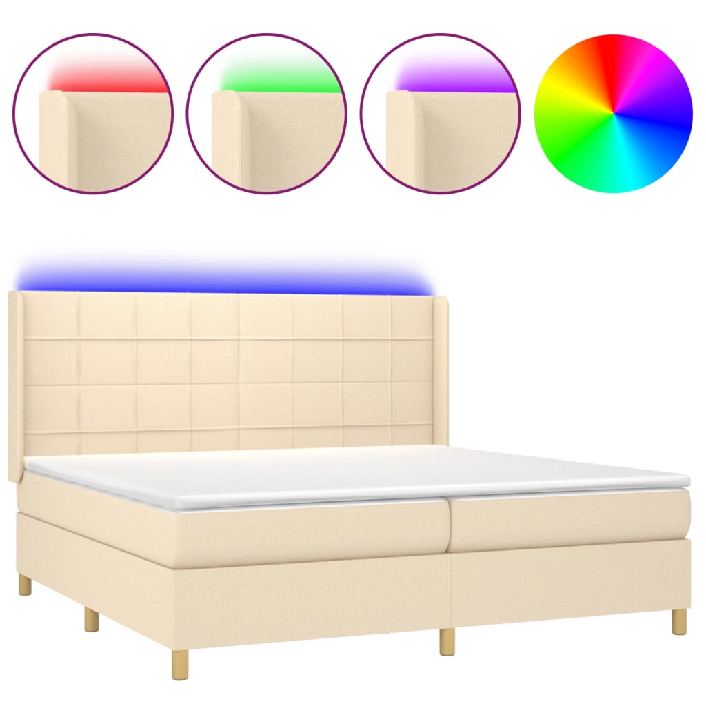 Krevet box spring s madracem LED krem 200x200 cm od tkanine