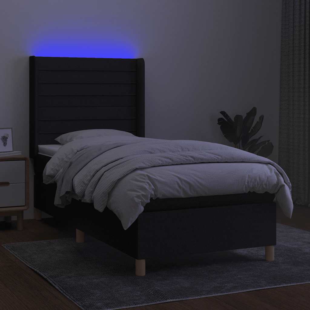 Krevet box spring s madracem LED crni 80 x 200 cm od tkanine