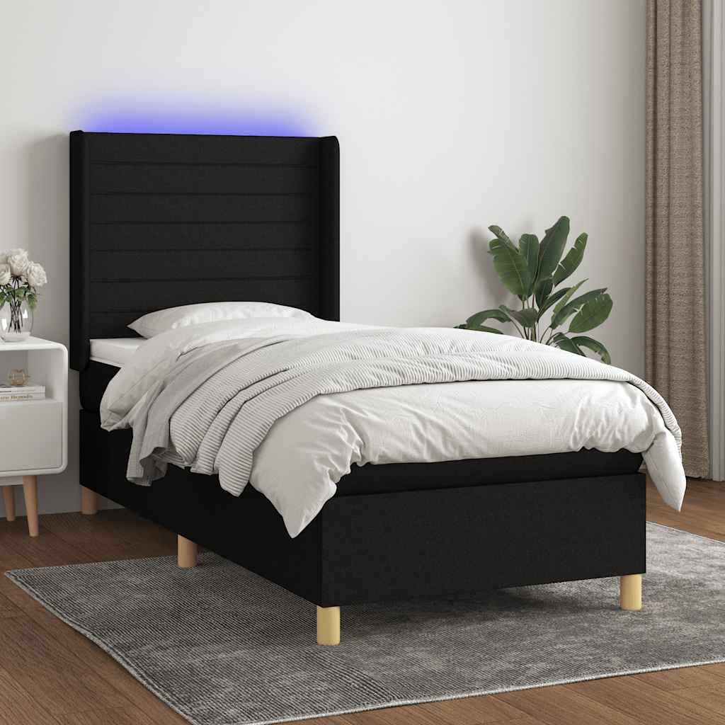 Krevet box spring s madracem LED crni 80 x 200 cm od tkanine