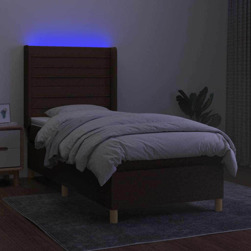Krevet box spring s madracem LED tamnosmeđi 80 x 200 cm tkanina