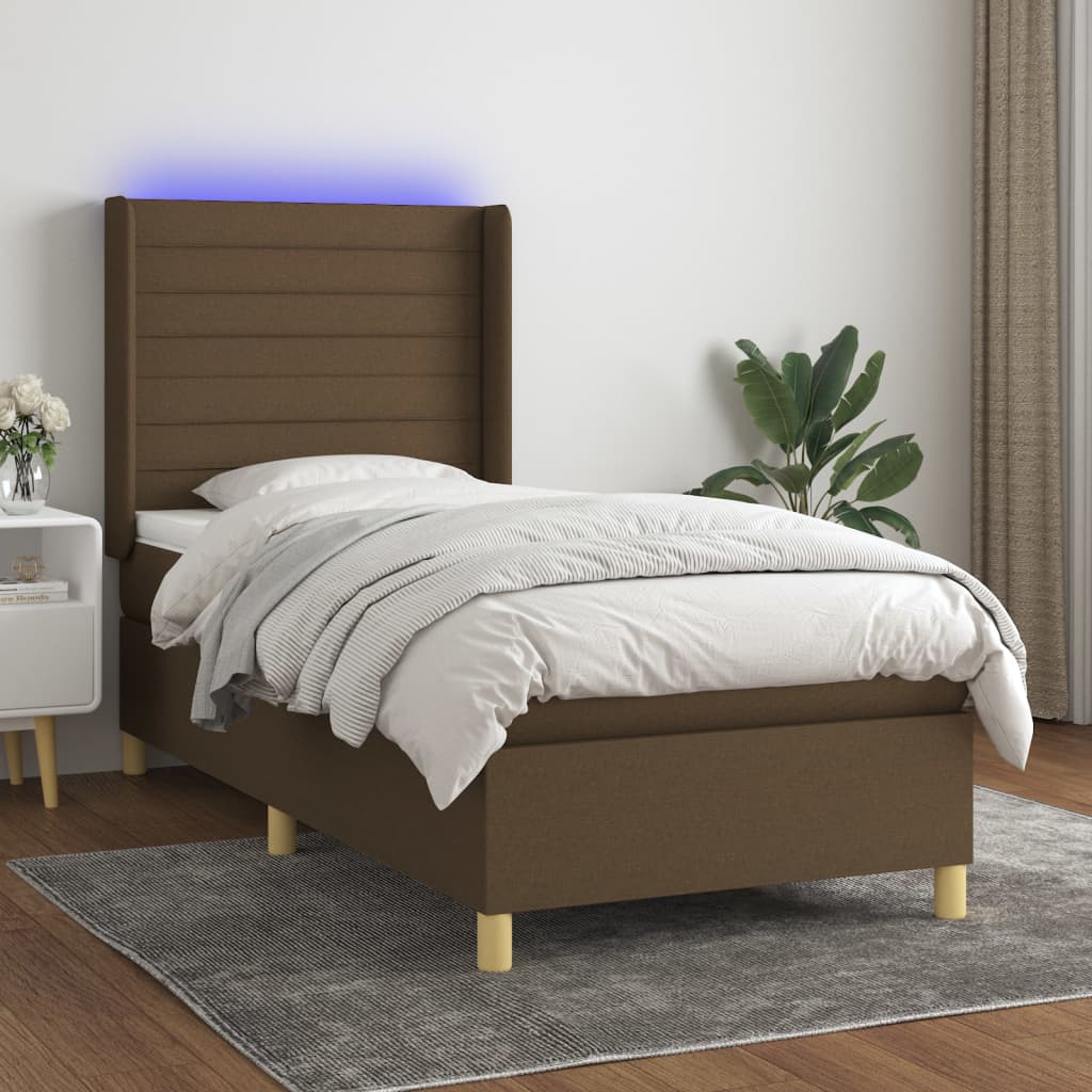 Krevet box spring s madracem LED tamnosmeđi 80 x 200 cm tkanina