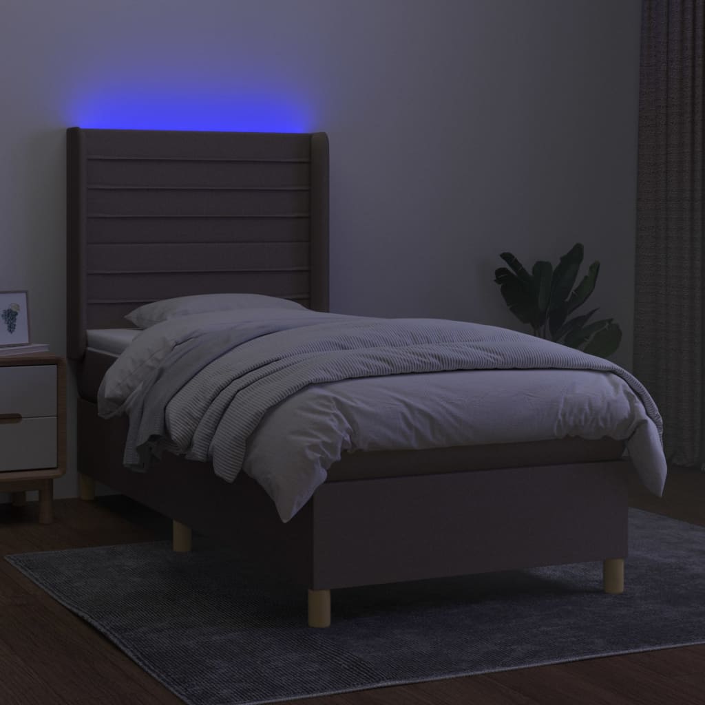 Krevet box spring s madracem LED smeđesivi 80 x 200 cm tkanina