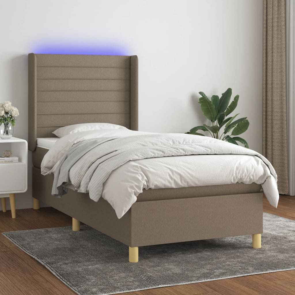 Krevet box spring s madracem LED smeđesivi 80 x 200 cm tkanina