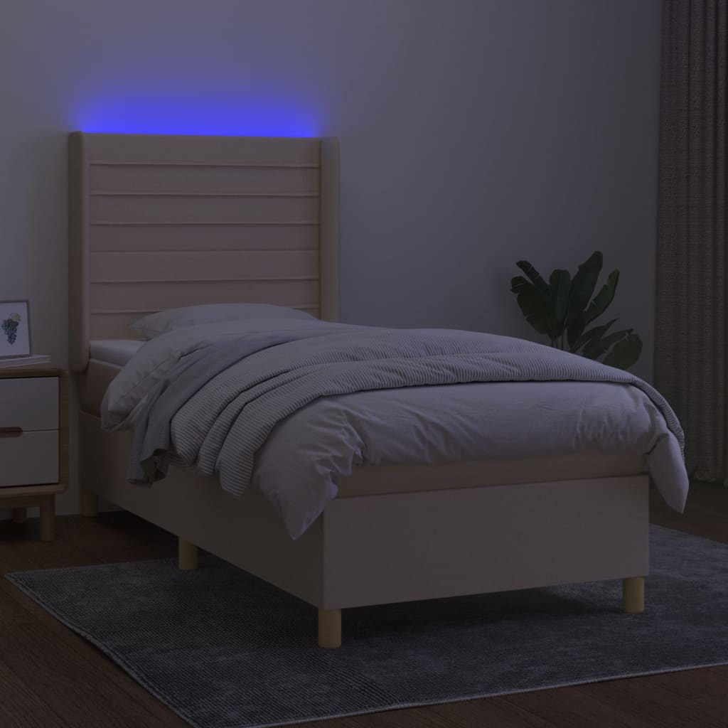 Krevet box spring s madracem LED krem 80 x 200 cm od tkanine