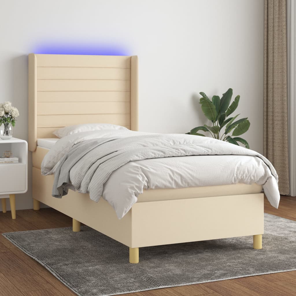 Krevet box spring s madracem LED krem 80 x 200 cm od tkanine