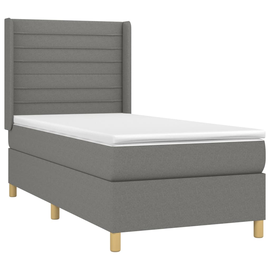 Krevet box spring s madracem LED tamnosivi 90x190 cm tkanina
