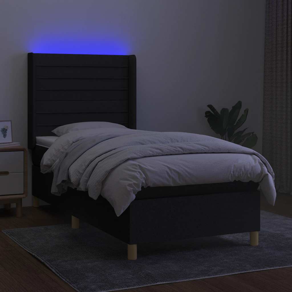 Krevet box spring s madracem LED crni 90x190 cm od tkanine