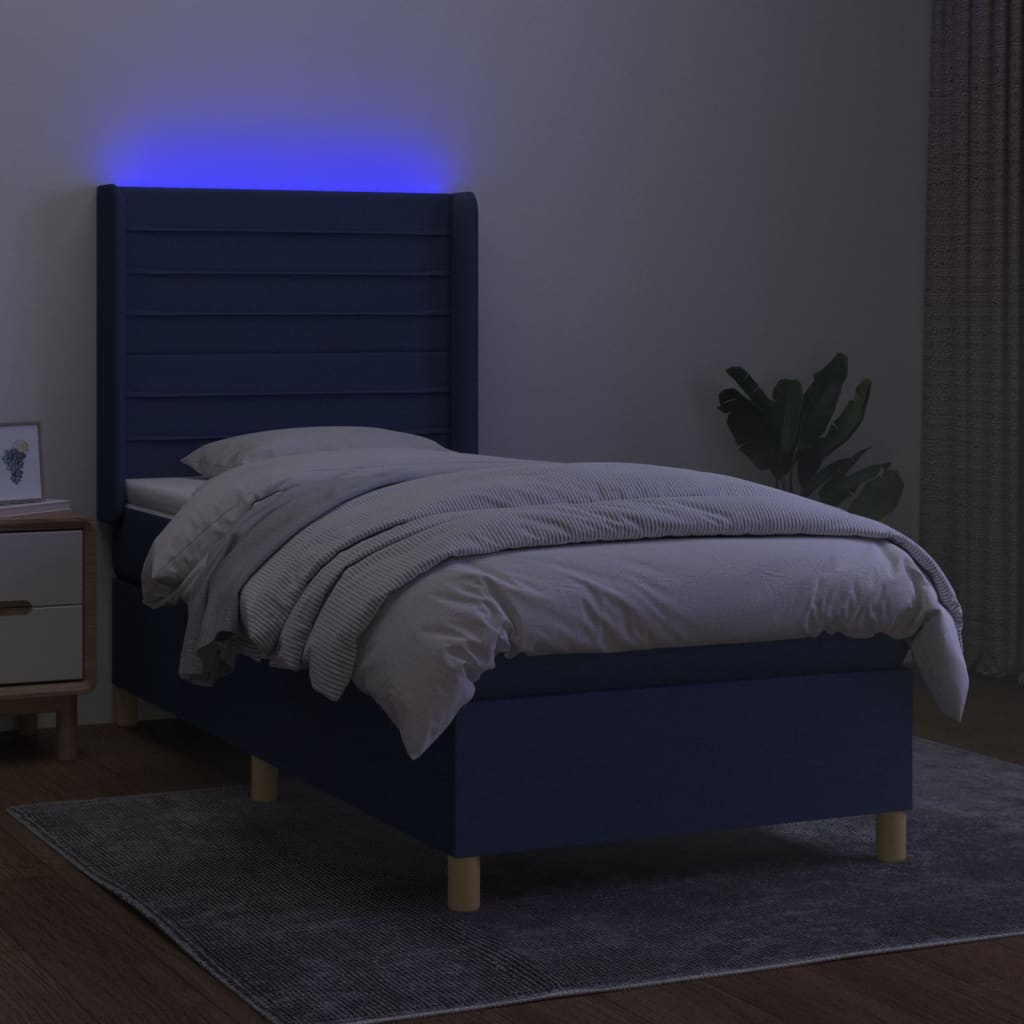 Krevet box spring s madracem LED plavi 90x190 cm od tkanine
