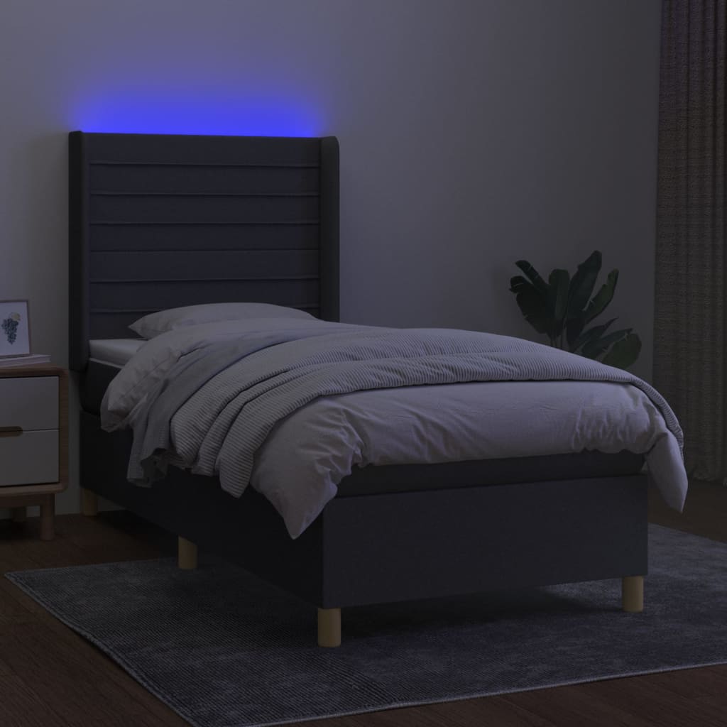 Krevet box spring s madracem LED tamnosivi 100x200 cm tkanina