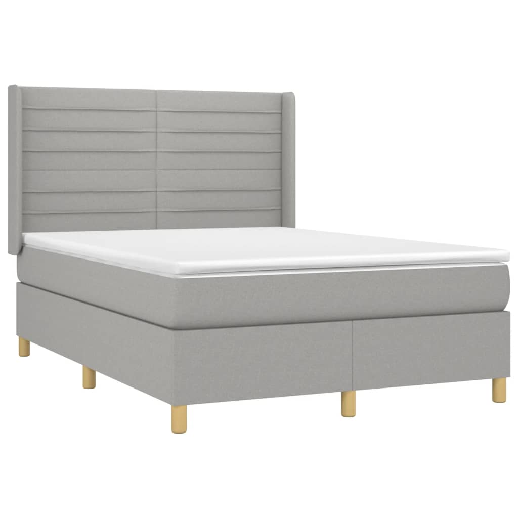 Krevet box spring s madracem LED svjetlosivi 140x190 cm tkanina