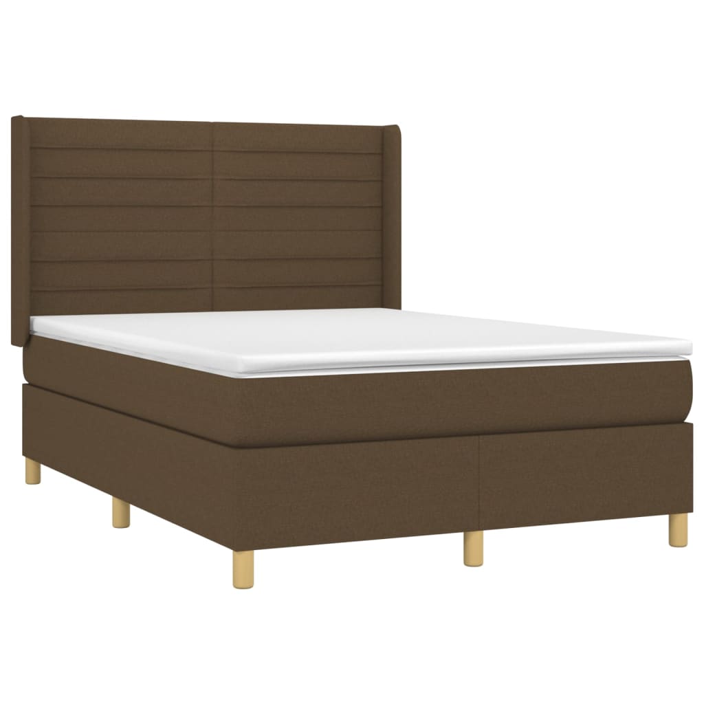 Krevet box spring s madracem LED tamnosmeđi 140x190 cm tkanina