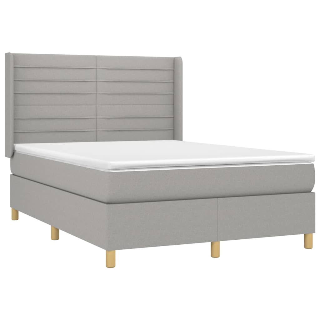 Krevet box spring s madracem LED svjetlosivi 140x200 cm tkanina