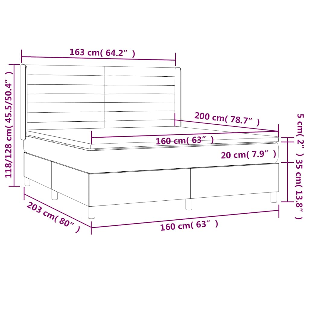 Krevet box spring s madracem LED crni 160x200 cm od tkanine