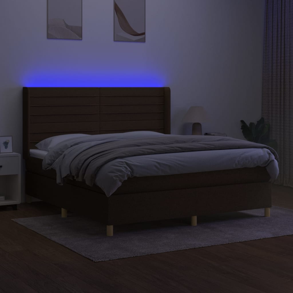 Krevet box spring s madracem LED tamnosmeđi 160x200 cm tkanina