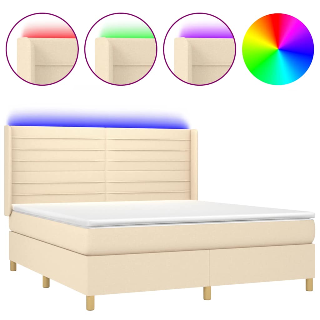 Krevet box spring s madracem LED krem 160x200 cm od tkanine
