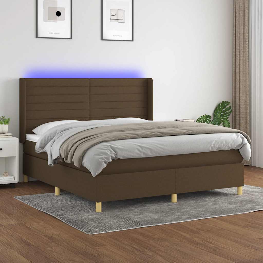 Krevet box spring s madracem LED tamnosmeđi 180x200 cm tkanina