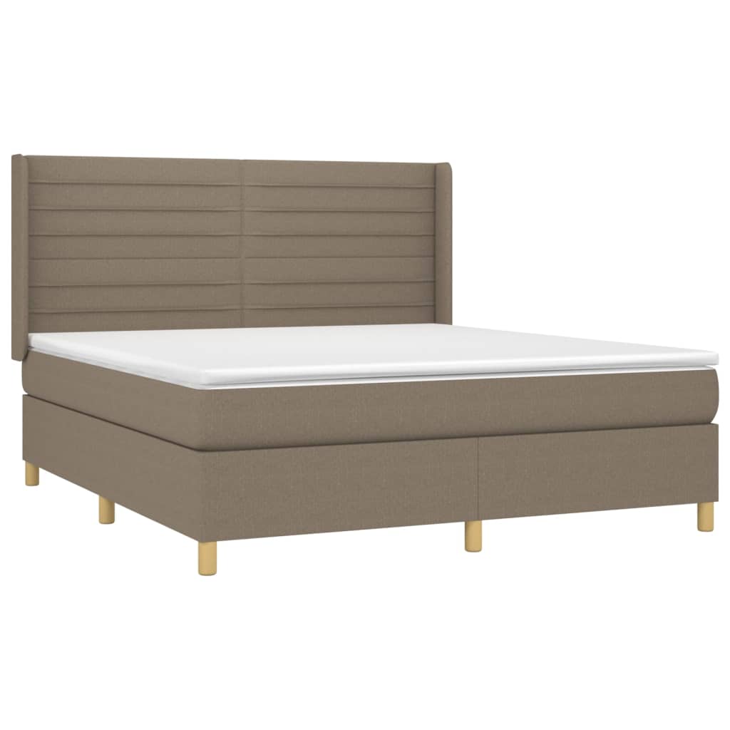 Krevet box spring s madracem LED smeđesivi 180x200 cm tkanina