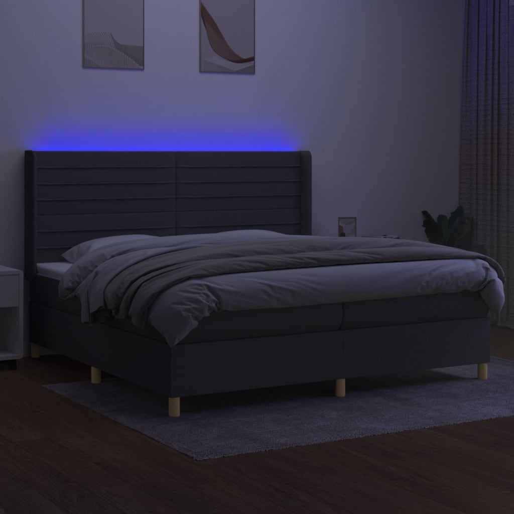 Krevet box spring s madracem LED tamnosivi 200x200 cm tkanina