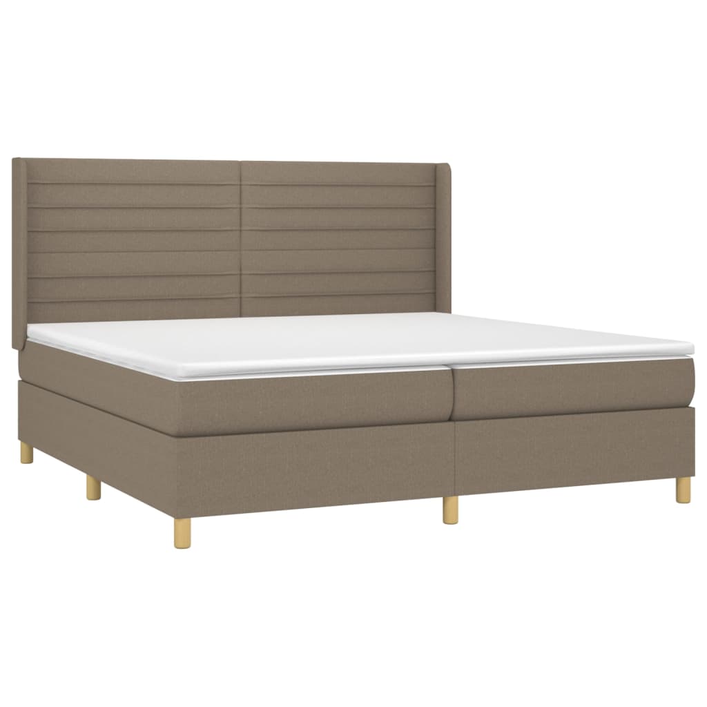 Krevet box spring s madracem LED smeđesivi 200x200 cm tkanina