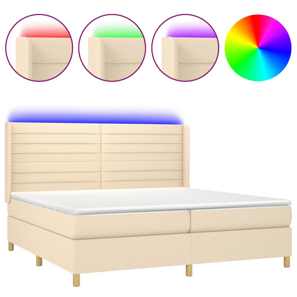 Krevet box spring s madracem LED krem 200x200 cm od tkanine