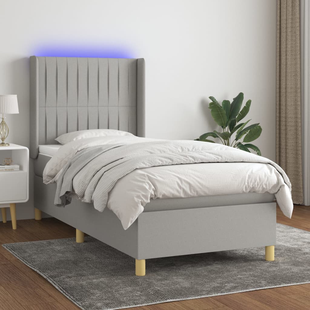 Krevet box spring s madracem LED svjetlosivi 80x200 cm tkanina