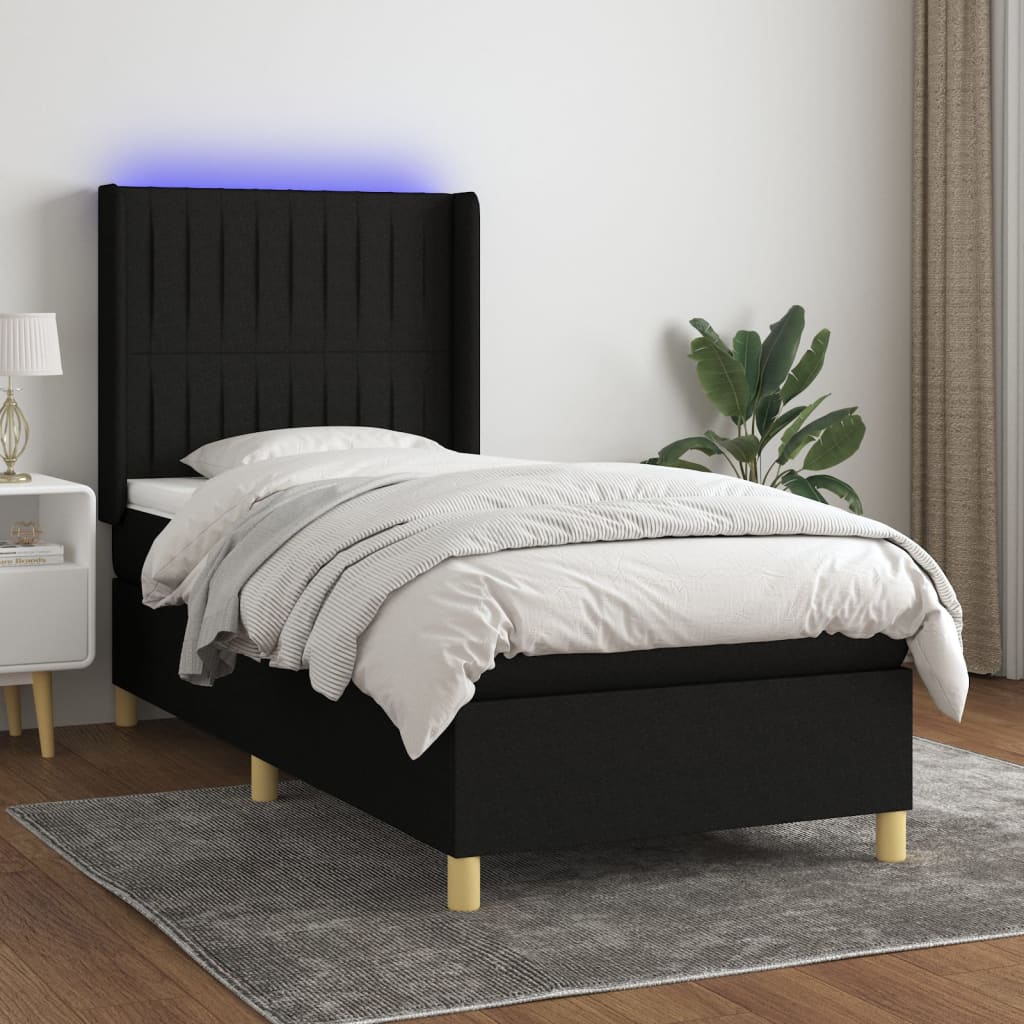 Krevet box spring s madracem LED crni 80 x 200 cm od tkanine