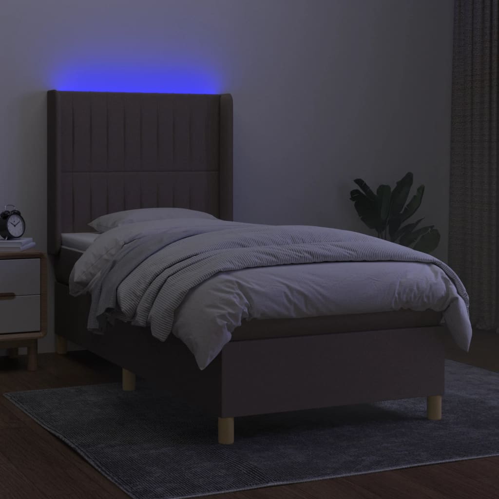 Krevet box spring s madracem LED smeđesivi 80 x 200 cm tkanina