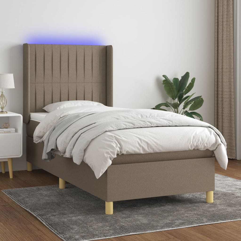 Krevet box spring s madracem LED smeđesivi 80 x 200 cm tkanina