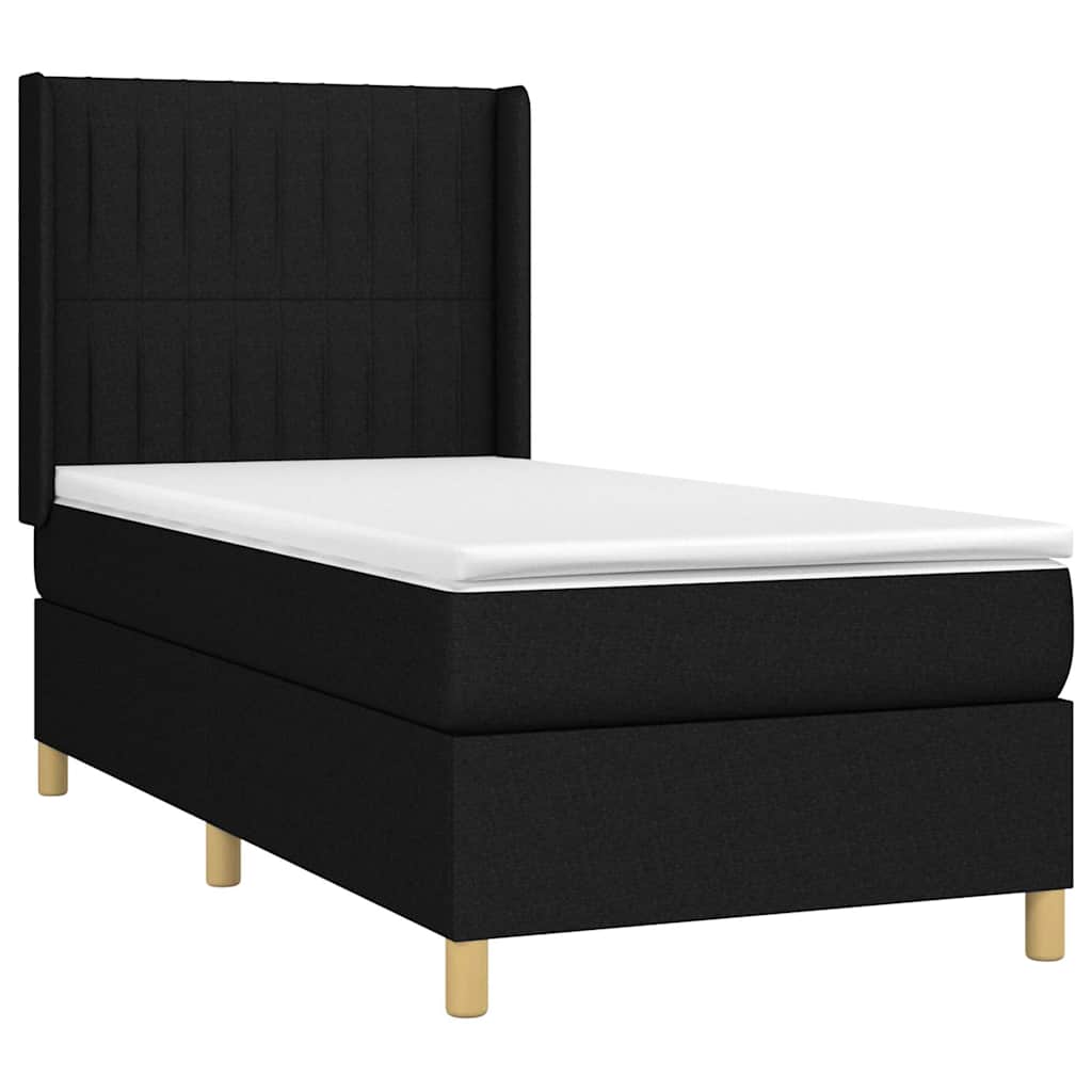 Krevet box spring s madracem LED crni 90x190 cm od tkanine