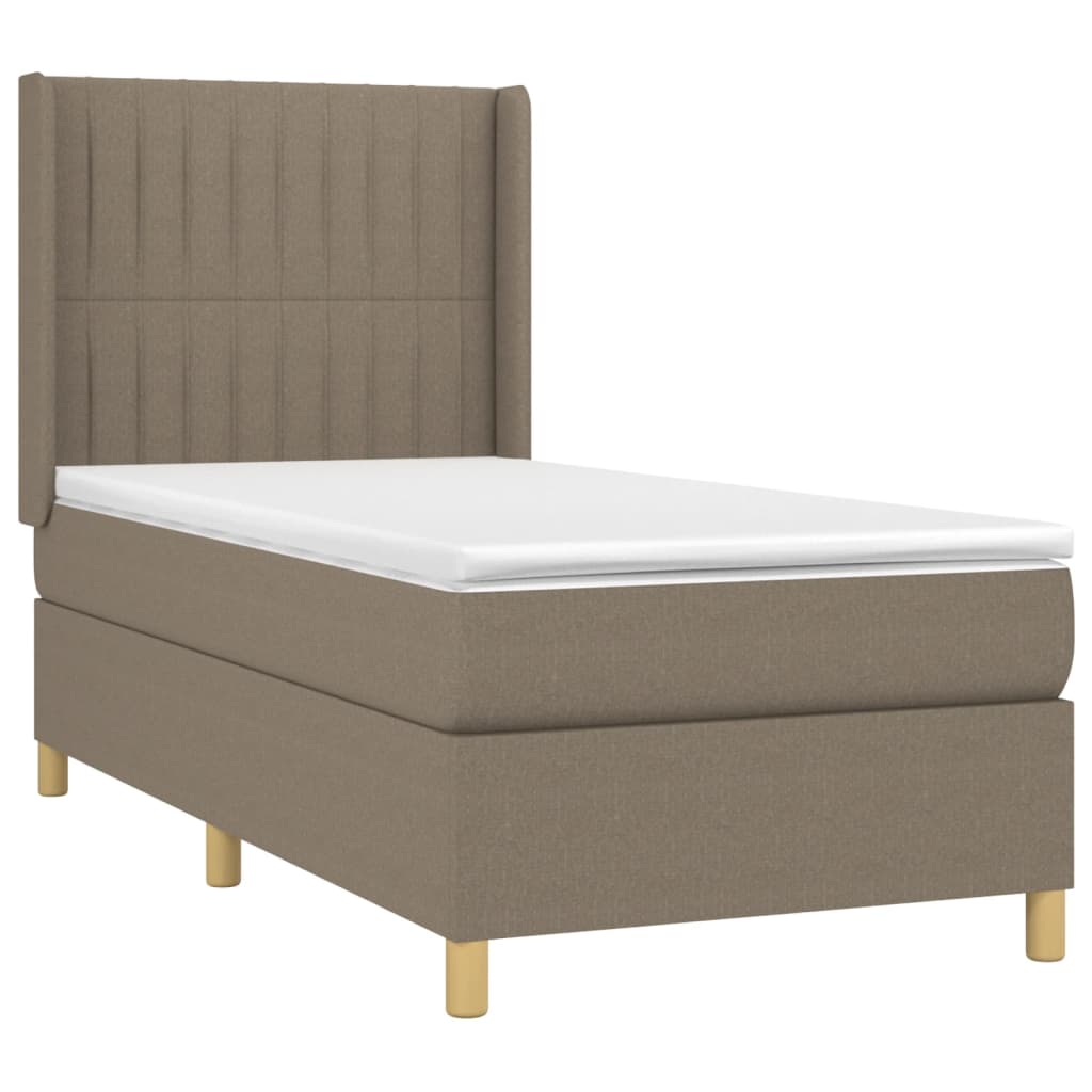 Krevet box spring s madracem LED smeđesivi 90x190 cm tkanina